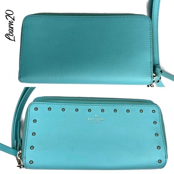 Kate Spade Atoll Tiffany Blue Studded Large Wallet with Coin Zippered RARE color - Picture 1 of 7